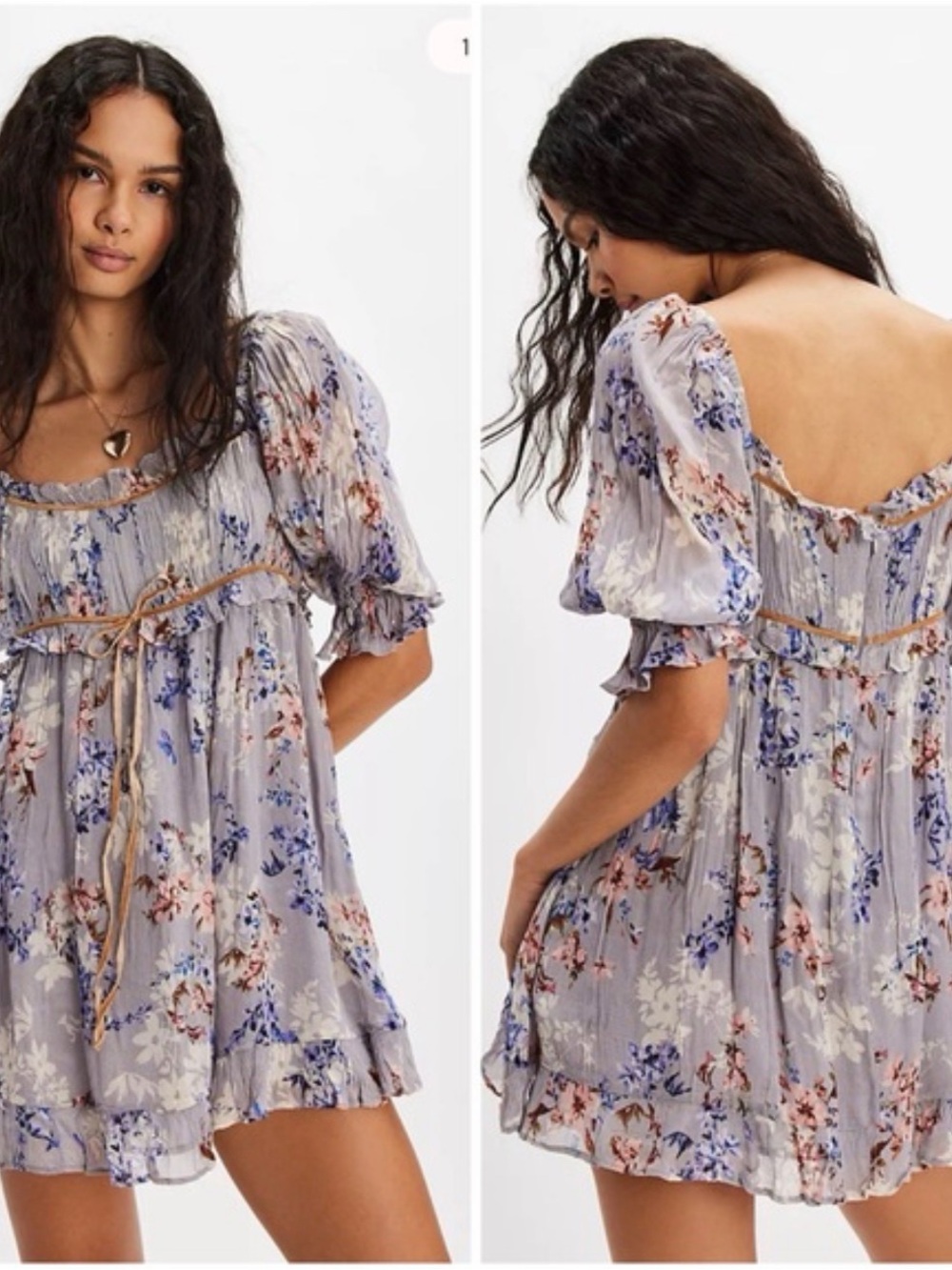 Boho Floral Square-Neck Mini Dress - Lavender